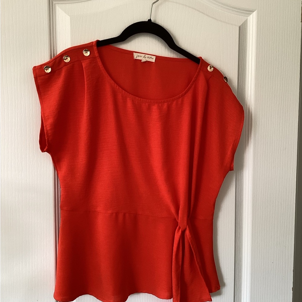 Red Short-Sleeve Knot Front Blouse